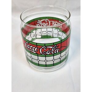 Vintage 1999 Coca-Cola Stained Glass Style Glass Jar Red Green